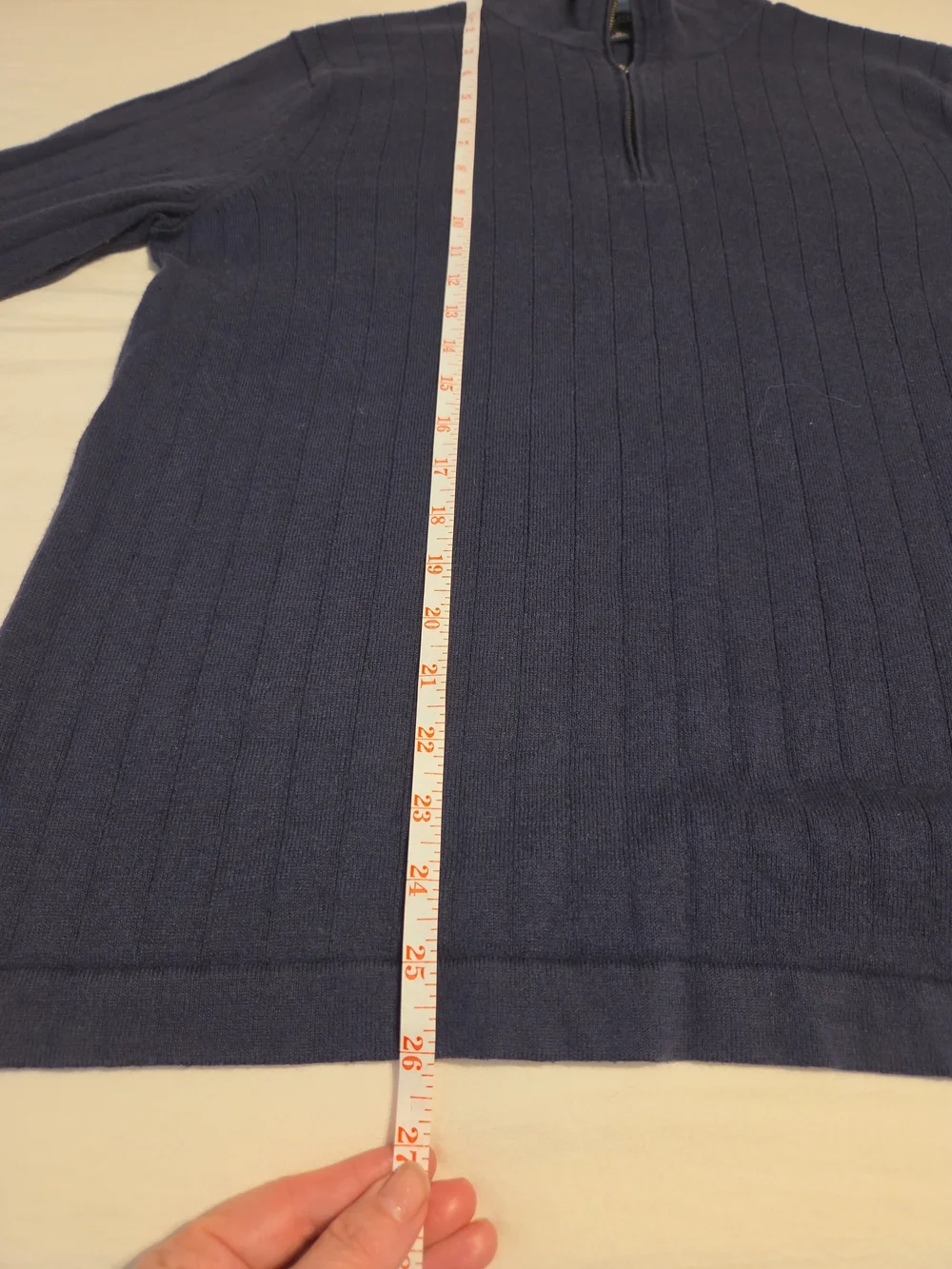 Banana Republic Cotton Cashmere Navy Ribbed Quarter-Zip Sweater